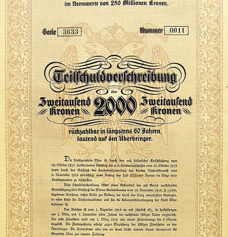 Teilschuldverschreibung Wien 1918 2000 Kronen