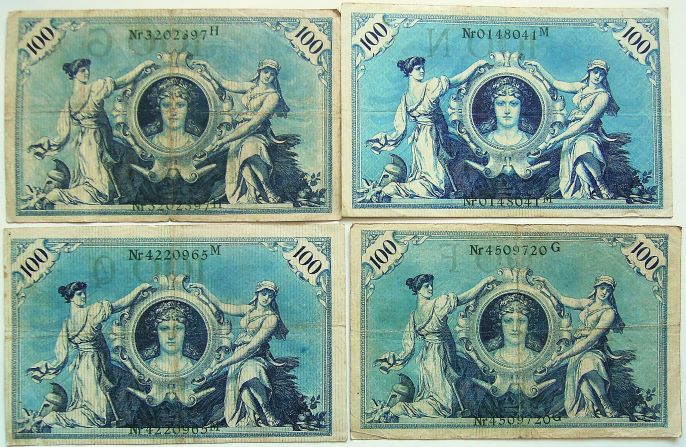 100 Ein Hundert Mark Berlin 1908 Reichsbanknote 4 pcs Lot