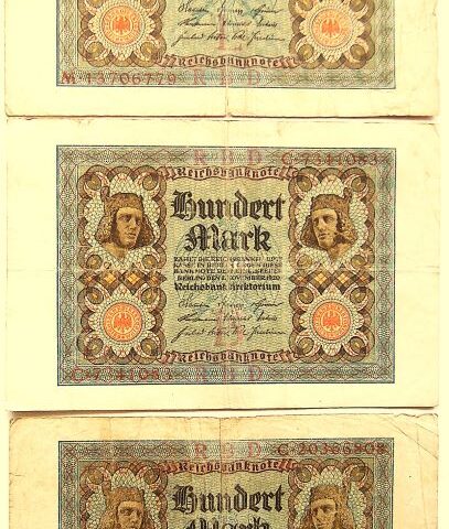 100 Hundert Mark 1920 Berlin 3 pcs Lot Banknote paper money
