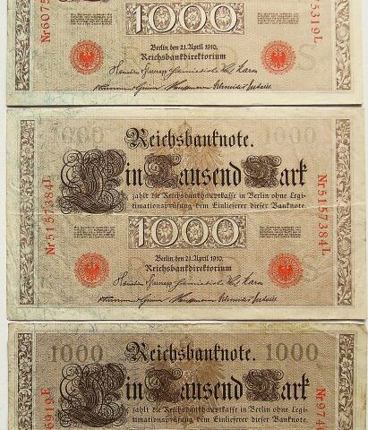 1000 Ein Tausend Mark Reichtsbanknote 1910 Lot 3 pcs