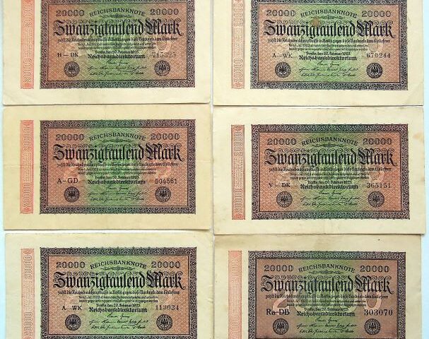 20.000 Zwanzigtausend Mark Reichsbanknote Berlin 1923 Lot 6 pcs banknote paper money