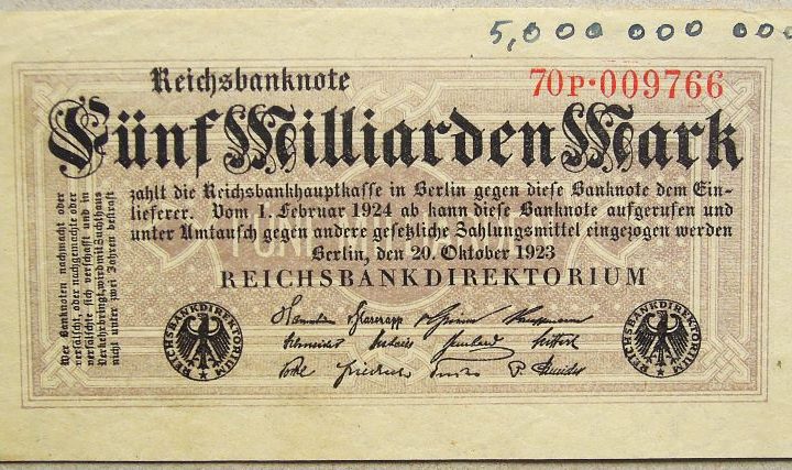 5 Fünf Milliarden Mark Reichsbanknote 1923 Berlin Banknote paper money