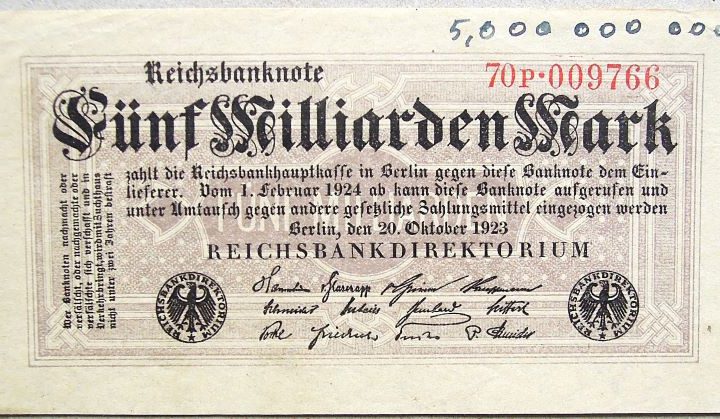 5 Fünf Milliarden Mark Reichsbanknote Berlin 1923 Banknote paper money