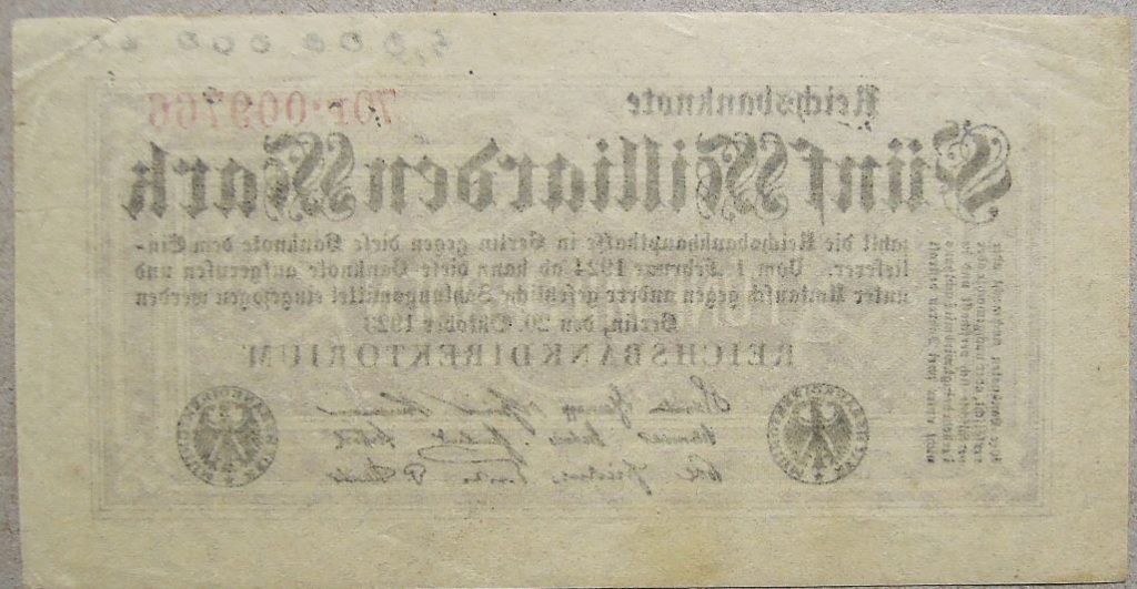 5 Fünf Milliarden Mark Reichsbanknote Berlin 1923 Banknote paper money