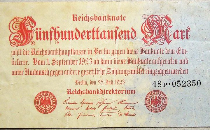 500.000 Fünfhunderttausend Mark Reichsbanknote 1923 banknote paper money